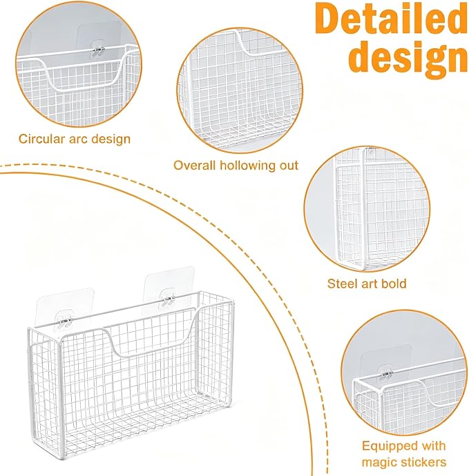 2 Pack Aluminum Foil Organizer, Foil and Plastic Wrap Organizer, Pantry Kitchen Cabinet Door Organizers, Self Adhesive Wall Mounted Storage Hanging Basket for Ziplock Bag, No-Drill, Mesh Metal, White - Image 2