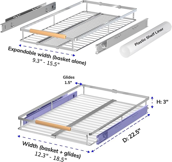 Pull Out Drawer Cabinet Organizer, Expandable Slide Out Storage Shelves - Heavy Duty, Durable and Smooth Slide-Out, 12.3"~18.3" Wide x 22.5" Deep, 1 Pack - Image 2