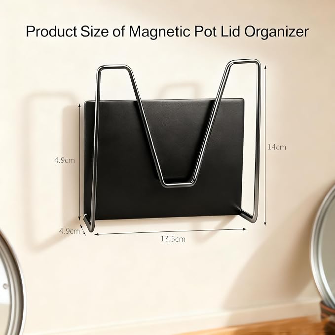 Magnetic Pot Lid Holder for Refrigerator, 2 Pack Strong Magnetic Pot Lid Organizer for Cutting Board, Baking Tray & Pan Covers, Stainless Steel Moveable Kitchen Storage Rack-Black - Image 2