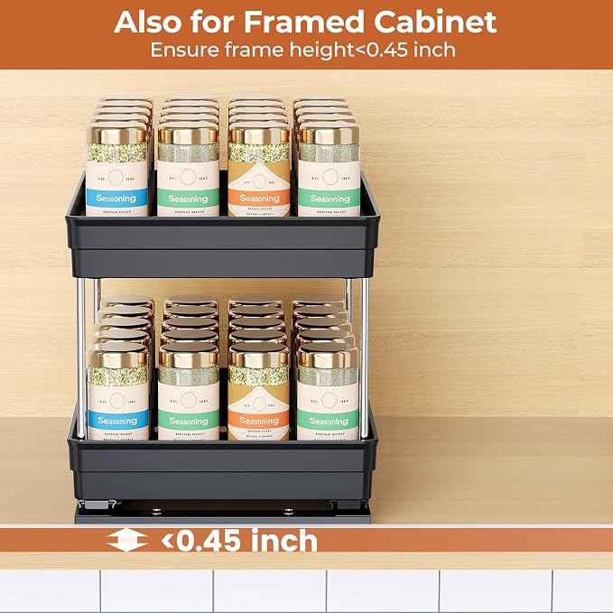 Mystozer Pull Out Spice Rack Organizer for Cabinet, Slide Out Spice Racks Organizer, Easy to Install Spice Cabinet Organizers, 8.26''Wx10.6''Dx8.7''H, 1 Pack-2 Tier(Black) - Image 8