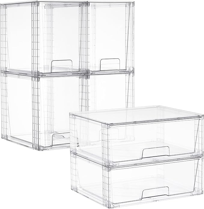 Vtopmart Clear Stackable Storage Drawers, 6 Pack Wide Tall Set | Wide and Tall Pull-Out PET Drawers with Stackable Design for Maximizing Space in Cabinets, Closets, Pantry by Vtopmart