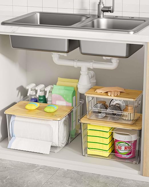 iCASA 3 in 1 Trash Bag Holder Garbage Bags Dispenser Under Sink Organizer | Stackable Trash Bag Organizer for 13/30/33 Gallon Bags, Clear Storage Bins for Kitchen, Cabinet, Laundry Room Organization - Image 5