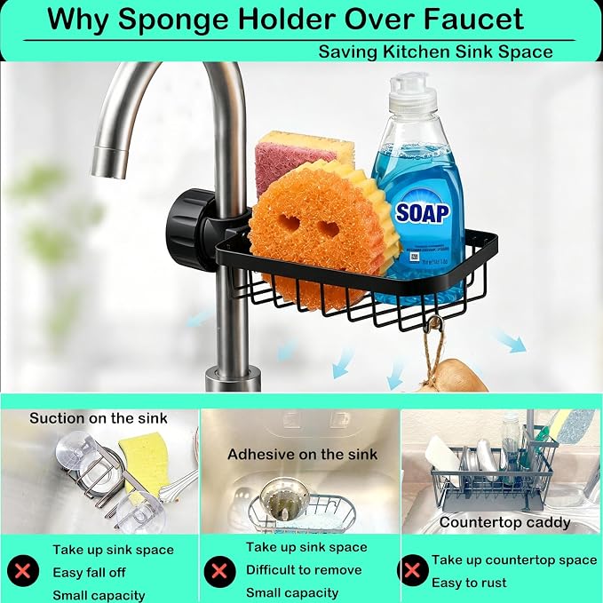 Kitchen Sink Sponge Holder over Faucet Caddy Organizer for Round Faucet - Image 7