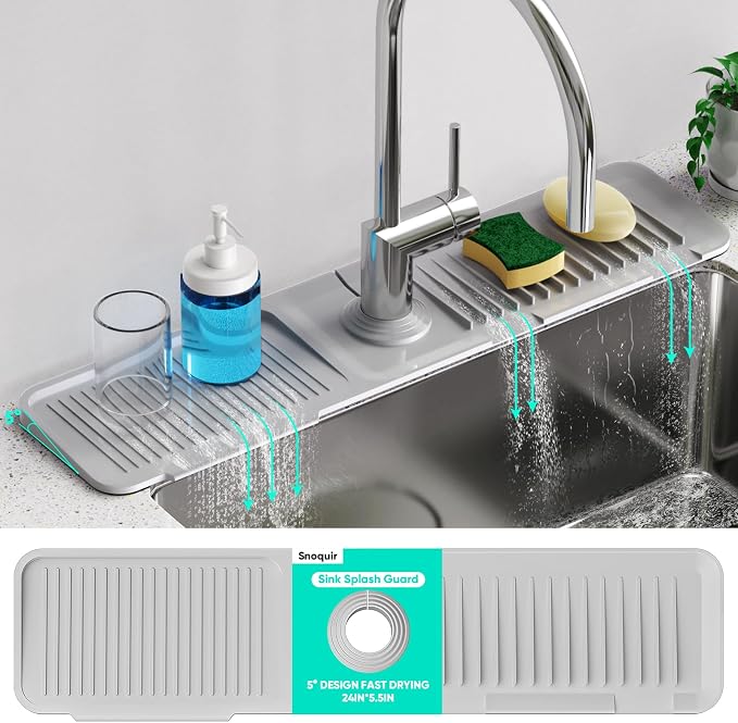 24 Inch Longer Faucet Mat for Kitchen Sink [5°Slope Fast Self-draining]Bathroom Kitchen Sink Splash Guard Silicone Sink Faucet Mat Splash Guard Kitchen Sink Area Tidy Splash Faucet Guard Draining Mat - Image 8