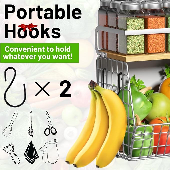 Magnetic Shelf for Fridge with Wood Lid, Fruit Potato and Onion Storage Bins, Pantry Organizers & Storage, Large Container Magnetic Spice Rack for Refrigerator, Kitchen Counter (Silver-gray, 1) - Image 7