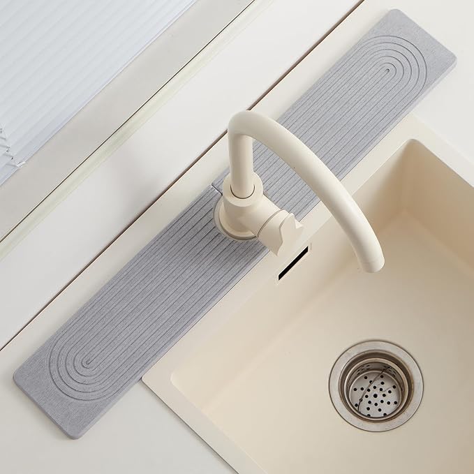 Fast Drying Stone Faucet Mat for Kitchen Sink with Raised Feet | Sink Splash Guard Water Absorbing Stone Tray for Sink, Counter Protector Matt for Kitchen & Bathroom - Image 8