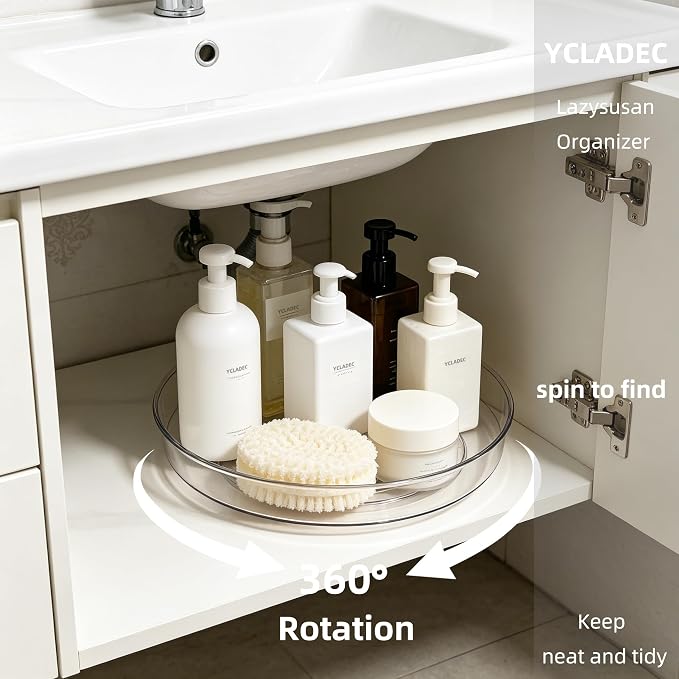 3 Pack Lazy Susan 10.6" Turntable Organizer Pantry Cabinet | Pantry Organization and Storage Spice Rack Fridge Rotating Condiment Tray Spinner for Kitchen Bathroom Makeup Cosmetic Clear - Image 6