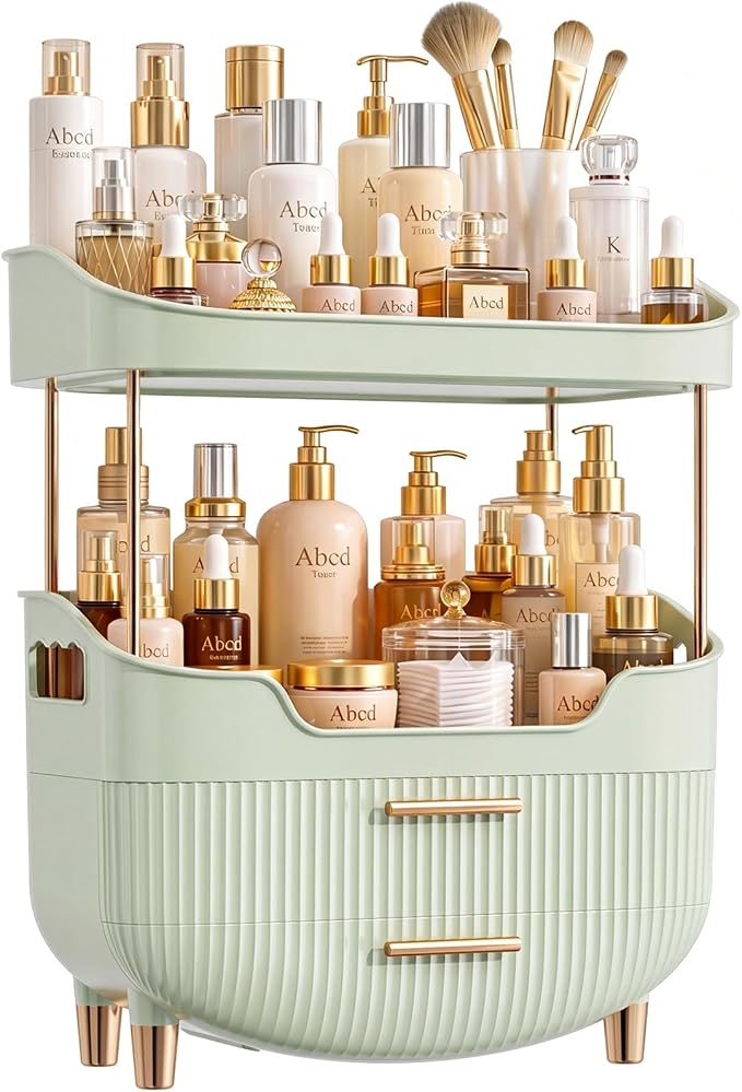 4-Tier Makeup Organizer Bathroom Countertop Storage Green | Versatile Storage for Vanity, Desk, Bedroom, Holds Lipstick, Perfume, Skincare, Mask, Cosmetics by shoeboxesanddeskorganizers