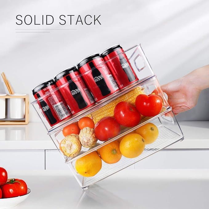 Stackable Refrigerator Organizer Bins, 6 Pack Clear Kitchen Organizer Container Bins with Handles and 20 PCS Plastic Bags for Pantry, Cabinets, Shelves, Drawer, Freezer - Food Safe, BPA Free 10"L - Image 6