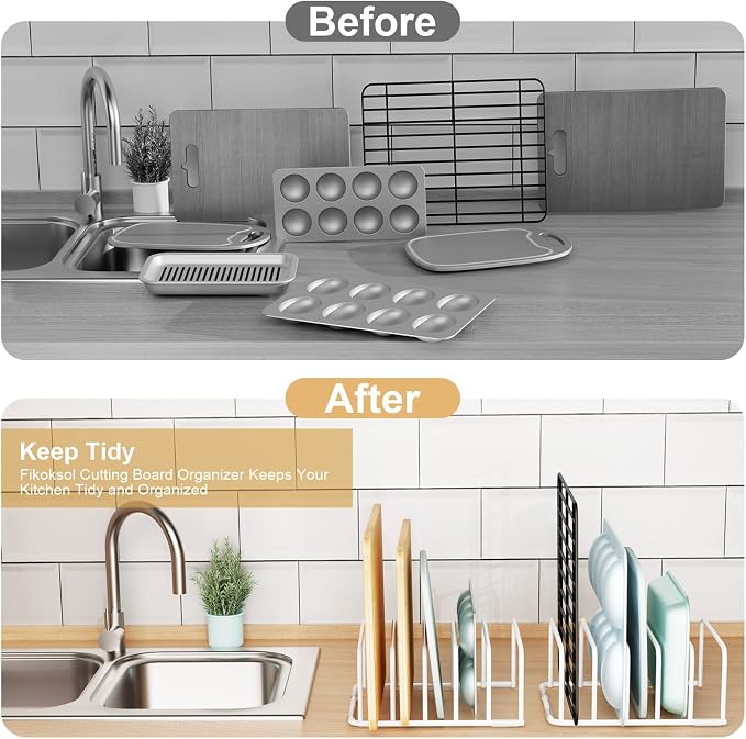 Fikoksol Cutting Board Organizer Storage, Baking Sheet Rack under Cabinet | Heavy Duty Cookie Sheet Organizer, Metal Cutting Board Holder, Space-saving Plate Holder for Cabinet, Tray Divider for Drawer - Image 5
