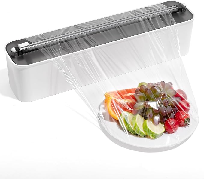 Aluminum Foil & Plastic Wrap Dispenser with Cutter - Magnetic & No-Drill Wall Mount, Cling Film Dispenser for Countertops & Cabinets, Space-Saving Kitchen Organizer - Fits 300 m Rolls, Black by Quasziwa