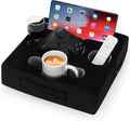 Couch Cup Holder Pillow Tray - Sofa Drink Cup Holder Cozy Buddy | Bed Caddy Organizer for Remote, Snacks Beverage, Phones, Tablet | Use it on Car, Pack, Beach, RV, Boat, Bedroom (Black) by STBoo