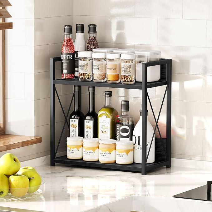Giikin Kitchen Countertop Organizer, 2 Tier Coffee Bar Organizer, Black Spice Rack for Counter, Kitchen Counter Shelves, Particleboard,15.8" L x 7.9" W x 15.8" H (Black, L) - Image 6