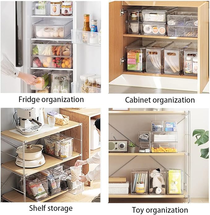 9 Pack Stackable Refrigerator Organizer Bins Pull-Out Drawers for Fruit and Veggies Storage Organizer for Fridge Clear Drawer Containers with Handle Divided Organization for Produce Saver - Image 6