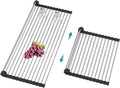Extra Large Expandable Roll Up Dish Drying Rack,Over The Sink Drying Rack Sink Cover Kitchen Sink Accessories Kitchen Rolling up Stainless Steel Drainer, Foldable,Rollable（Black，22.8''-12.4''） by BBXTYLY