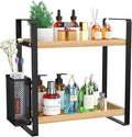 2-Tier Wood Bathroom Counter Organizer with Basket,Waterproof Vanity Perfume Skincare Storage for Bathroom, Kitchen, Dresser by LemikkleDirect