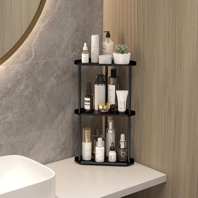 Jesginboo 3 Tier Bathroom Counter Organizer, Vanity Organizer Corner Shelf | Skincare, Makeup Countertop Organizers, Kitchen, Bathroom Counter Storage, Black - Image 2