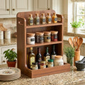 Solid Wood 3-Tier Spice Rack Countertop Organizer Kitchen Storage Shelf | Sturdy wood desktop shelf for spices, coffee bars & bathroom vanities. Features portable handles & full back stability. by RICHTOER