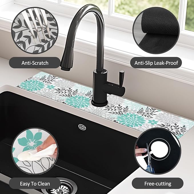 24" X 5.5" Kitchen Sink Splash Guard Faucet Mat Flora Super Absorbent Fast Drying Faucet Guard & Draining Mat Sink Splash Guard Behind Faucet for Kitchen, Bathroom - Image 6