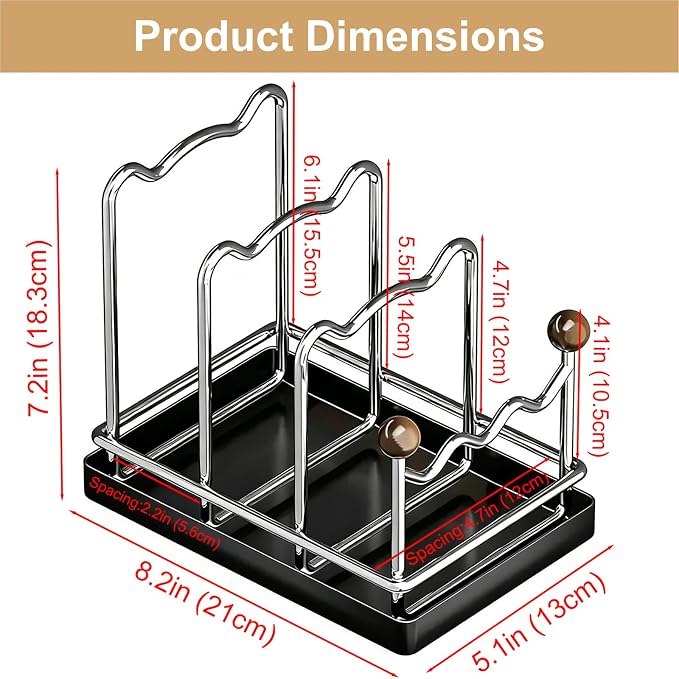 Pot Lid Organizer Cutting Board Holder with Removable Tray -Black | 3-Slot Kitchen Pot Lid Storage Rack Chopping Board Holder for Countertop, 8.2 x 5.1 x 7.2 in - Image 2