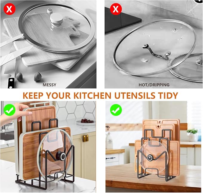 Multifunctional Cutting Board Organizer, Cutting Board Holder Rack Baking Cookie Pan Sheets Cooling Racks Storage Stand for Kitchen Cabinet -Divided Holder with 4 Slots (2PS Black) - Image 4