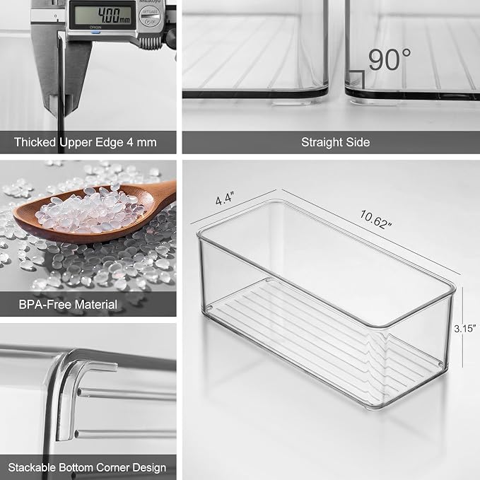 Hudgan 4 Packs Refrigerator Organizers and Storage, 4 Small Stackable Clear Plastic Bins for Pantry Organizer, Home Edit, Kitchen Cabinet, Fridge, Bathroom, Office, Drawer - Image 7
