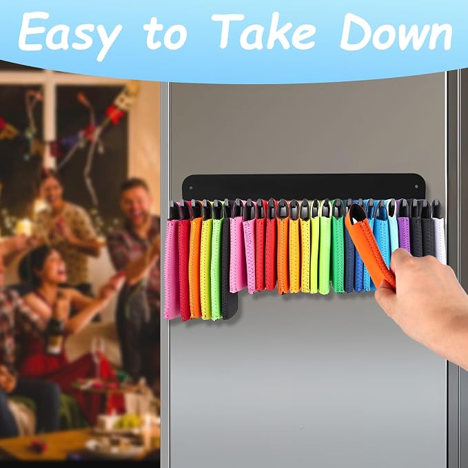 RESOVO Can Cooler Sleeves Holder Magnetic for Fridge, Beer Sleeves Dispenser Organizer for Storage w/ 25 Hooks, with Screws for Wall Mounted, for Holidays Wedding Party - Image 4