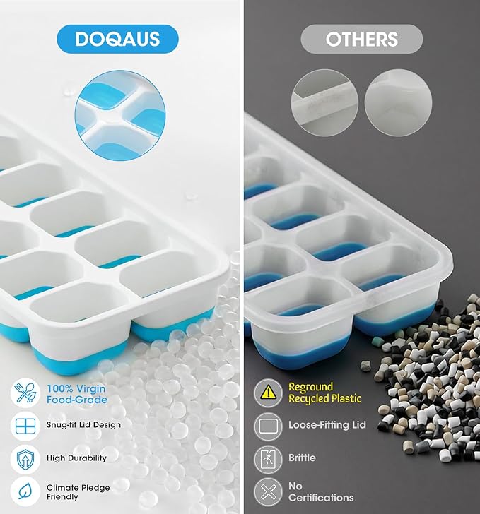 DOQAUS Ice Cube Tray with Lid and Bin,4 Pack Ice Cube Trays for Freezer | Silicone, Stackable. Easy Release Trays with Storage Bin & Scoop. Ideal for Freezer, Kitchen, RV, Cocktail, Coffee. - Image 2