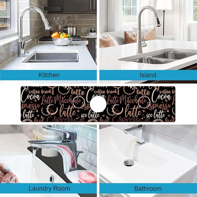 Kitchen Sink Splash Guard Faucet Mat Super Absorbent Fast Drying Mat Sink Gadgets Splash Guard Behind Faucet Drip Catcher for Kitchen (Coffee, 23.5x5.5in) - Image 4
