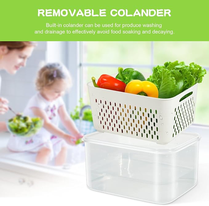 TBMax Fruit Storage Containers for Fridge Organizers and Storage, 10 Pieces Large Produce Saver with Airtight Lid & Colander for Berry Lettuce Salad Vegetable Storage, Refrigerator Organizers - Image 7