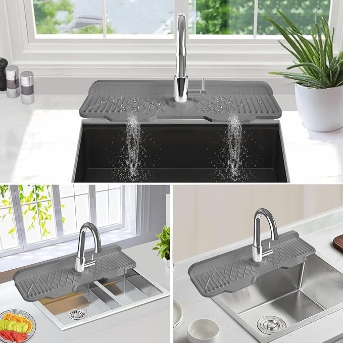 Sink Splash Guard Gen2-17" x 6'' Kitchen Sink Accessories,Silicone Sink Mat Splash Guard,fit for Countertop, Bathroom,Farmhouse,RV by EBIGIC (Grey) - Image 5