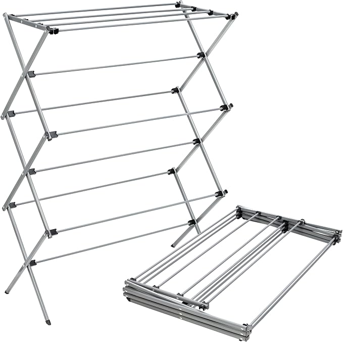 Honey-Can-Do Oversized Collapsible Clothes Drying Rack, 35", 50 lb, Grey | Oversized 35" x 45" steel rack holds 50 lb and folds flat for storage. Air-dry a full load indoors or outdoors. by Honey-Can-Do