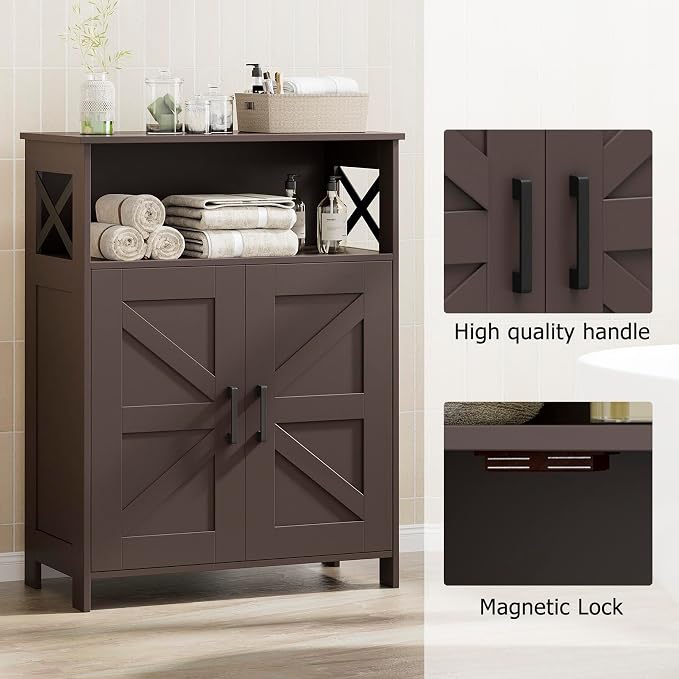 Homhedy Farmhouse Bathroom Storage Cabinet with Doors, Small Floor Cabinet | Toilet Paper Cabinet with Adjustable Shelf, Freestanding Storage Cabinet for Kitchen/Laundry/Living Room, 24"W, Brown - Image 5