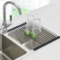 Seropy Roll Up Dish Drying Rack Over The Sink for Kitchen Sink Drying Rack Folding Dish Drainer Mat Rolling Dish Rack Sink Rack Stainless Steel Kitchen Dry Rack Black 17.5x15.7 Inch by SeropyDirect