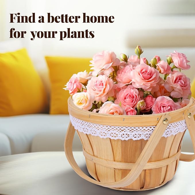 Wooden Baskets 10" x 6.5", 10 Pack Natural Apple Harvest Baskets | Round Handled Baskets Hold Produce, Flowers, Easter Eggs Or Favors for Farms, Markets, Weddings, Parties and Decor - Image 7