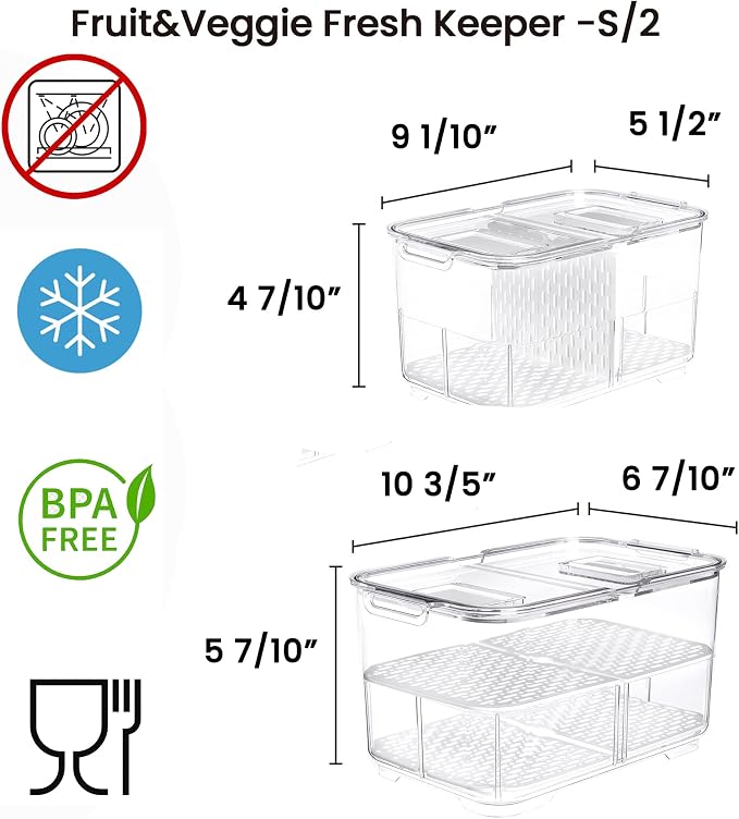 Produce Saver with Lids, 2 Piece Fruit Vegetable Storage Container with Vents Stackable Fridge Drawers Organizer Salad Lettuce Keeper For Refrigerator,Bpa-free Fresh Keeper,5.7L&2.8L - Image 6