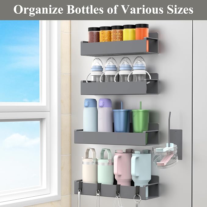 Magnetic Water Bottle Holder for Refrigerator, Cup Holder Organizer for Stanley and Tumbler for Kitchen, 4 Pack, Dark Gray - Image 6