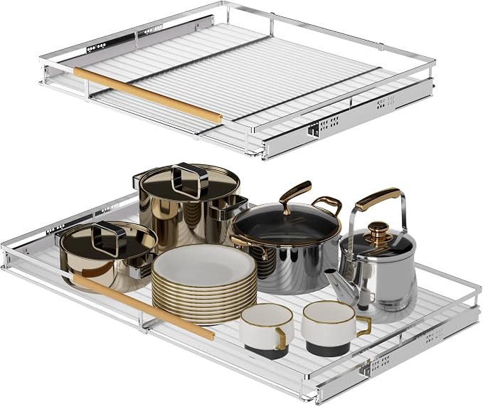 SANNO Pull Out Cabinet Organizer, Heavy Duty Steel Metal cabinet drawers slide out, Expandable Slide Out Shelves Requires At Least 23.1 to 39.9" W Cabinet Opening - Image 3