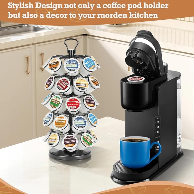 K Cup Holder, Coffee Pods Holder Storage Organizer Stand,40 Pods Capacity | K Cup Organizer,360°Rotating K Cup Carousel,Space-Saving for Countertop,Easy-Grip Top Handle,K Cups Holder Easy Assembly - Image 7