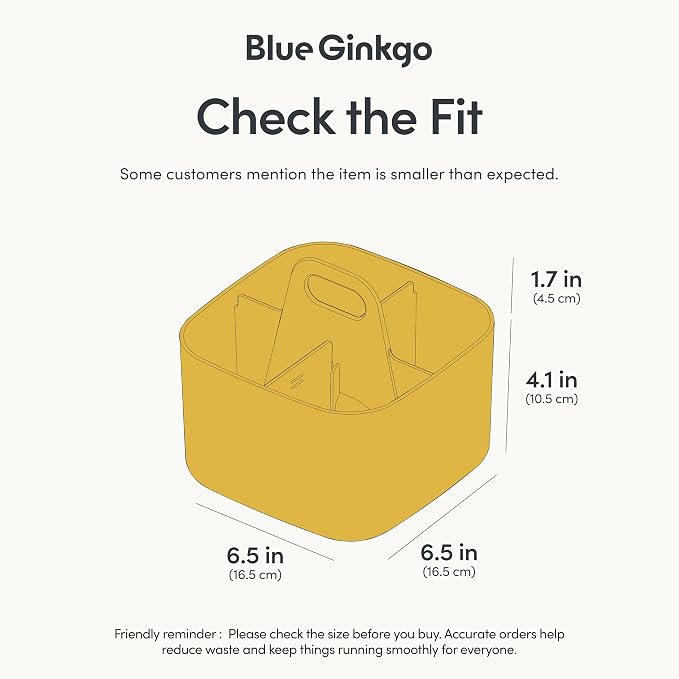 BLUE GINKGO Stackable Organizer Caddy, Square, Yellow, Made in Korea | Portable. Adjustable. Home, Office & School Storage. - Image 3