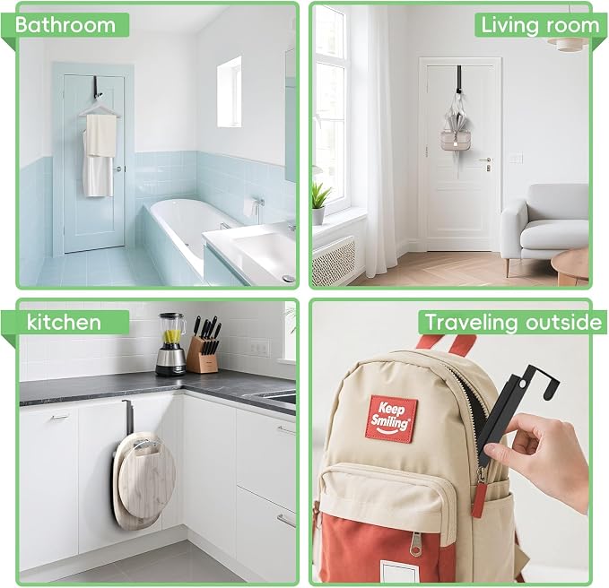 Foldable Over the Door Hooks, Over the Door Hanger for Space Saving | Heavy-duty and Portable, Suit Door Up to 1 3/4" Thick with 10 Slots for Hanging Clothes, Perfect for Small Dorm and Bedroom - Image 8