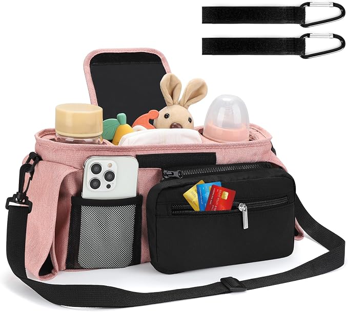 Accmor Universal Stroller Organizer with Insulated Cup Holder Detachable Phone Bag and Shoulder Strap,Stroller Bag Caddy Organizer for Uppababy, Baby Jogger, Britax Strollers - Image 2