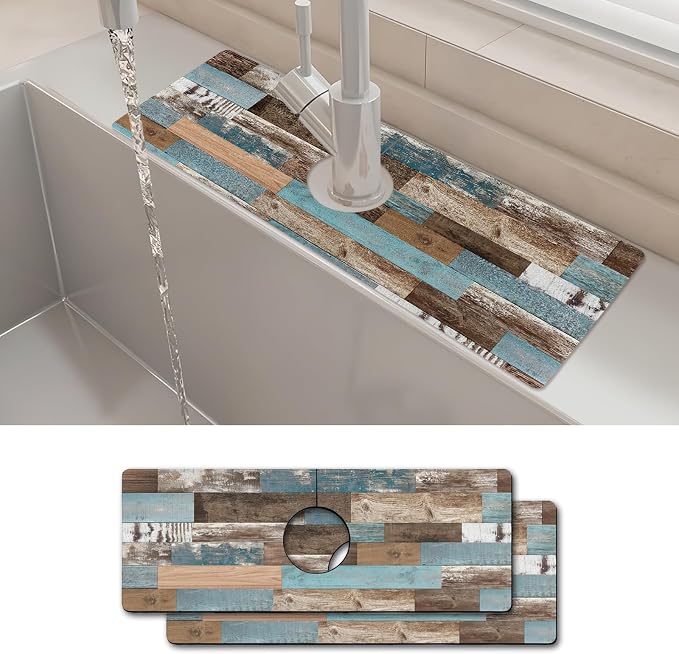2PCS 15" X 5.5" Kitchen Sink Splash Guard Faucet Mat Wood Grain Super Absorbent Fast Drying Faucet Guard & Draining Mat Sink Splash Guard Behind Faucet for Kitchen, Bathroom by Unknown