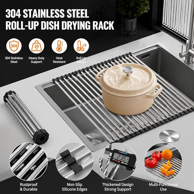 Stainless Steel Dish Drying Rack | Foldable Over The Sink Counter Storage | Fast Draining & Sturdy Kitchen Essentials for Home, Apartment - Image 6