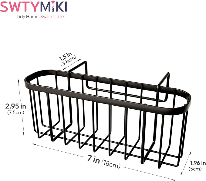 SWTYMIKI Sponge Holder for Kitchen Sink with Partition, Movable Kitchen Sink Caddy with Compact Size Stainless Steel Hanging Sink Sponge Caddy for Double Bowl Sinks, Black - Image 7