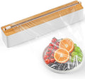 Magnetic Plastic Wrap Dispenser with Cutter - Quasziwa Upgrade Practical Refillable Cling Wrap Aluminum Tin Foil Organizer for Drawer, Include an Extra Roll of 12"X 164' Food Cling Film - Wood Grain by Quasziwa