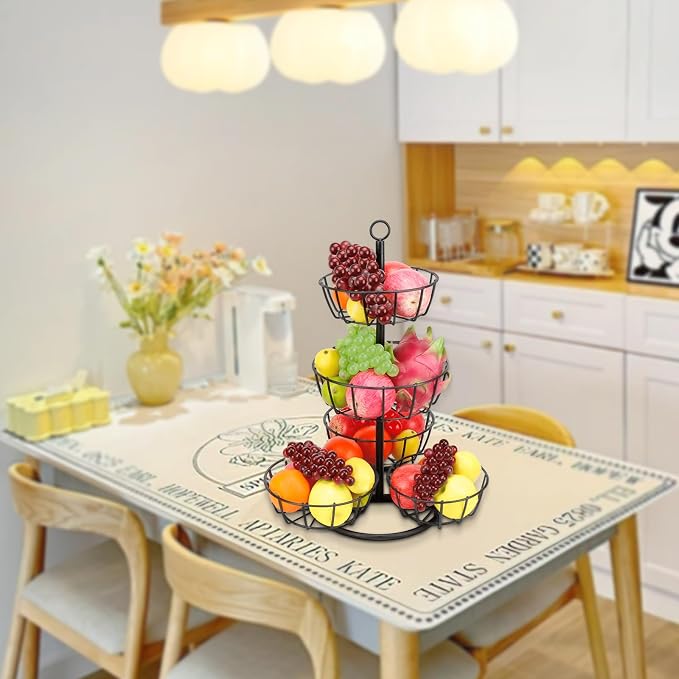 Livabber Fruit Basket Bowl, Metal Fruit Vegetable Storage Basket for Kitchen Counter, Large Capacity Vegetable Holder Rack Detachable Organizer for Bread Snack Produce (Black, 5-Tier Metal Base) - Image 8
