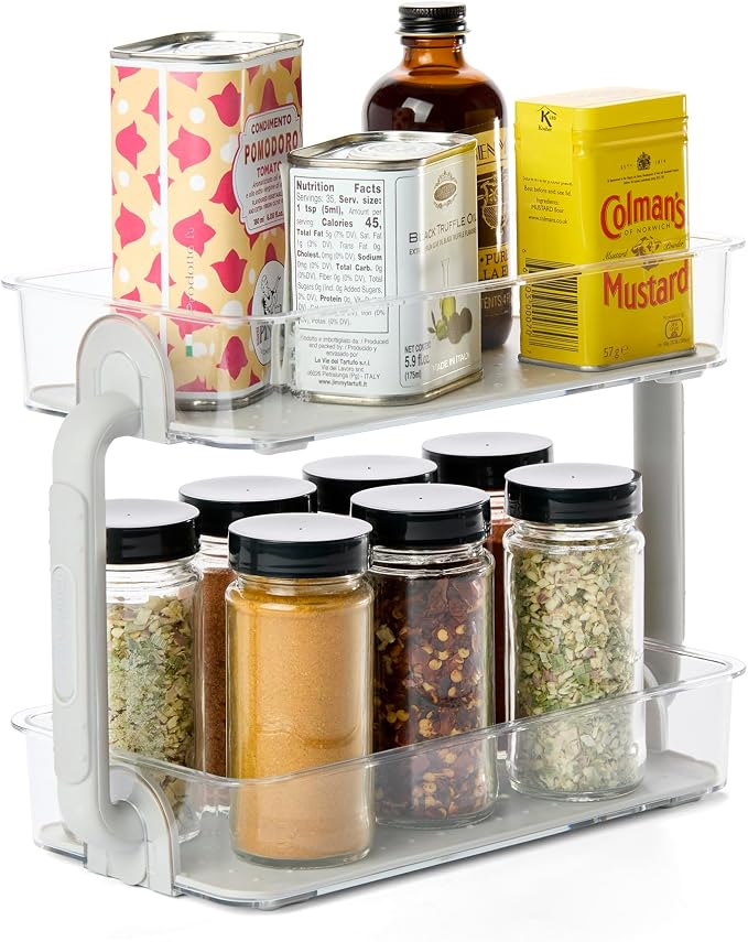 madesmart Tiered Spice Organizer, 8 Jars for Kitchen Essentials, Vertical Storage for Salt, Pepper, Cayenne, Soft-Grip Lining, Dual Handles, Grey (Pack of 3) - Image 4