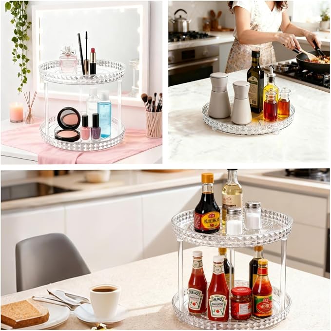 Lazy Susan Turntable Organizer, Rotating Makeup Organizer for Vanity, Desktop Cosmetics Display Cabinet Perfume Organizer for Kitchen, Bathroom, Dorm, Bedroom (Diamond Clear, 9.25inch 1 Tier) - Image 6