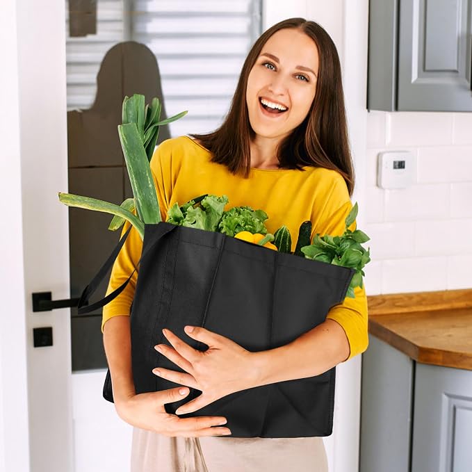 Reusable Grocery Shopping Bags 10 Pack Large Foldable Tote Bags Bulk | Eco Produce Bags with Long Handle for Shopping Groceries Clothes (5 Assorted Colors) - Image 2